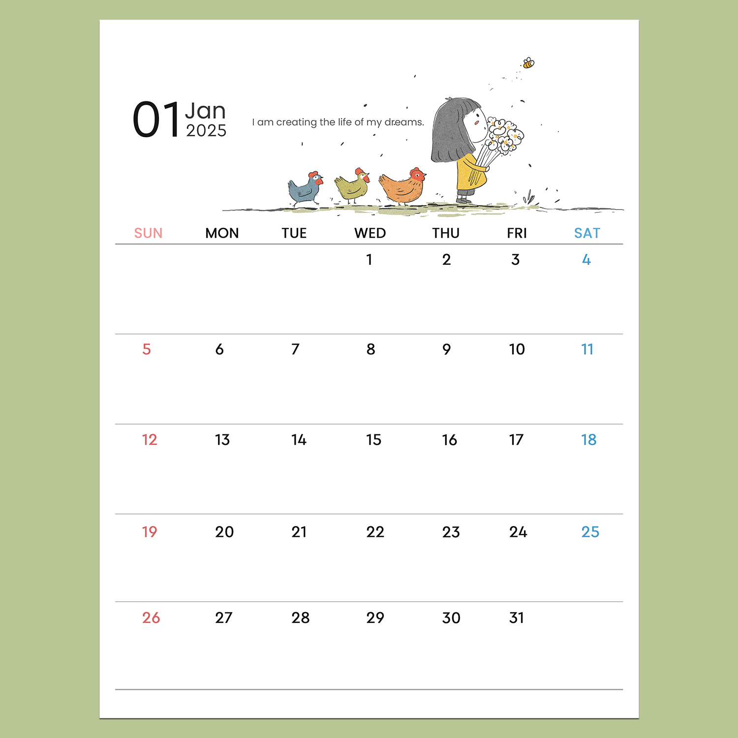 2025 Calendar Printable - Cute Minimal Planner with Illustration and Quotes - Image 5