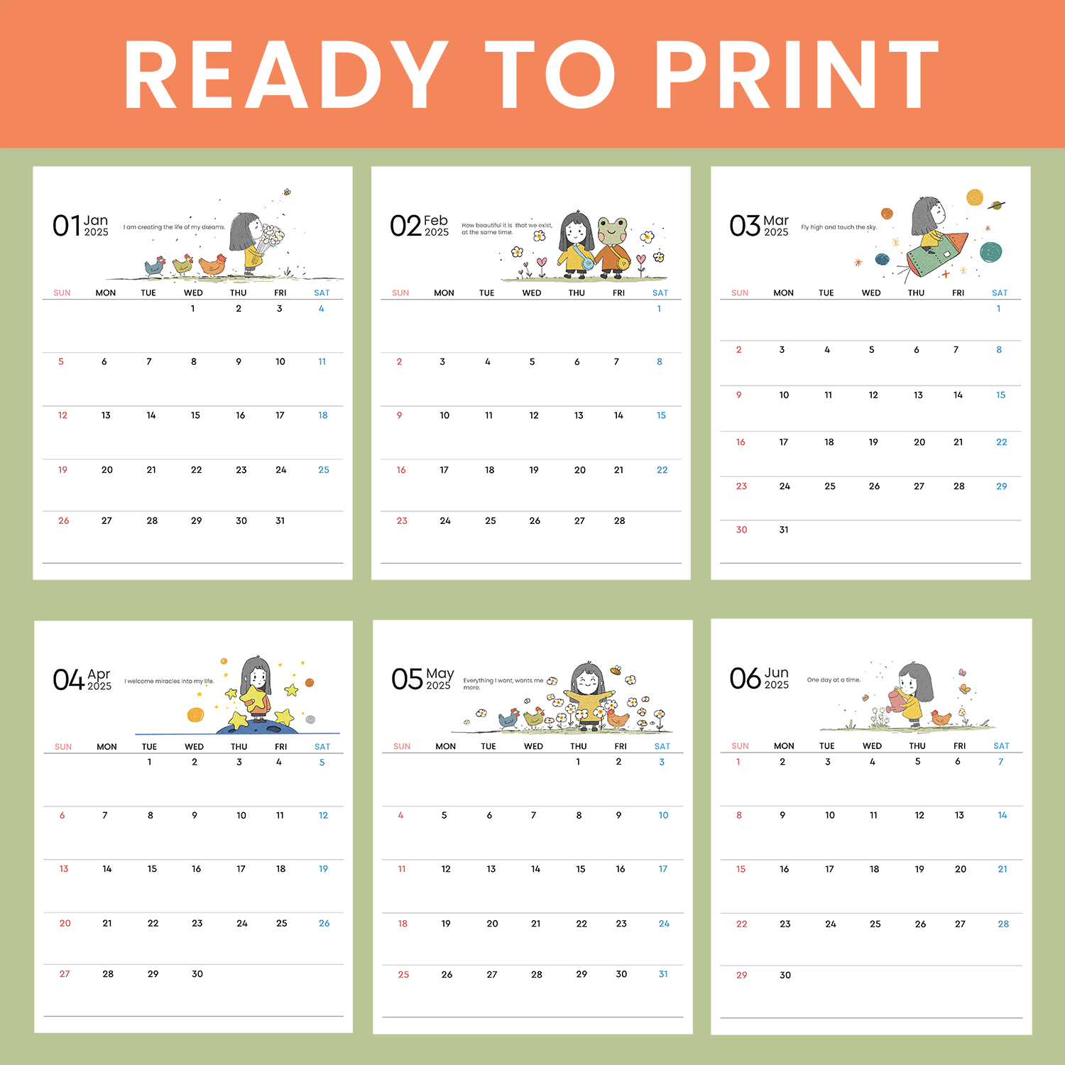 2025 Calendar Printable - Cute Minimal Planner with Illustration and Quotes - Image 3