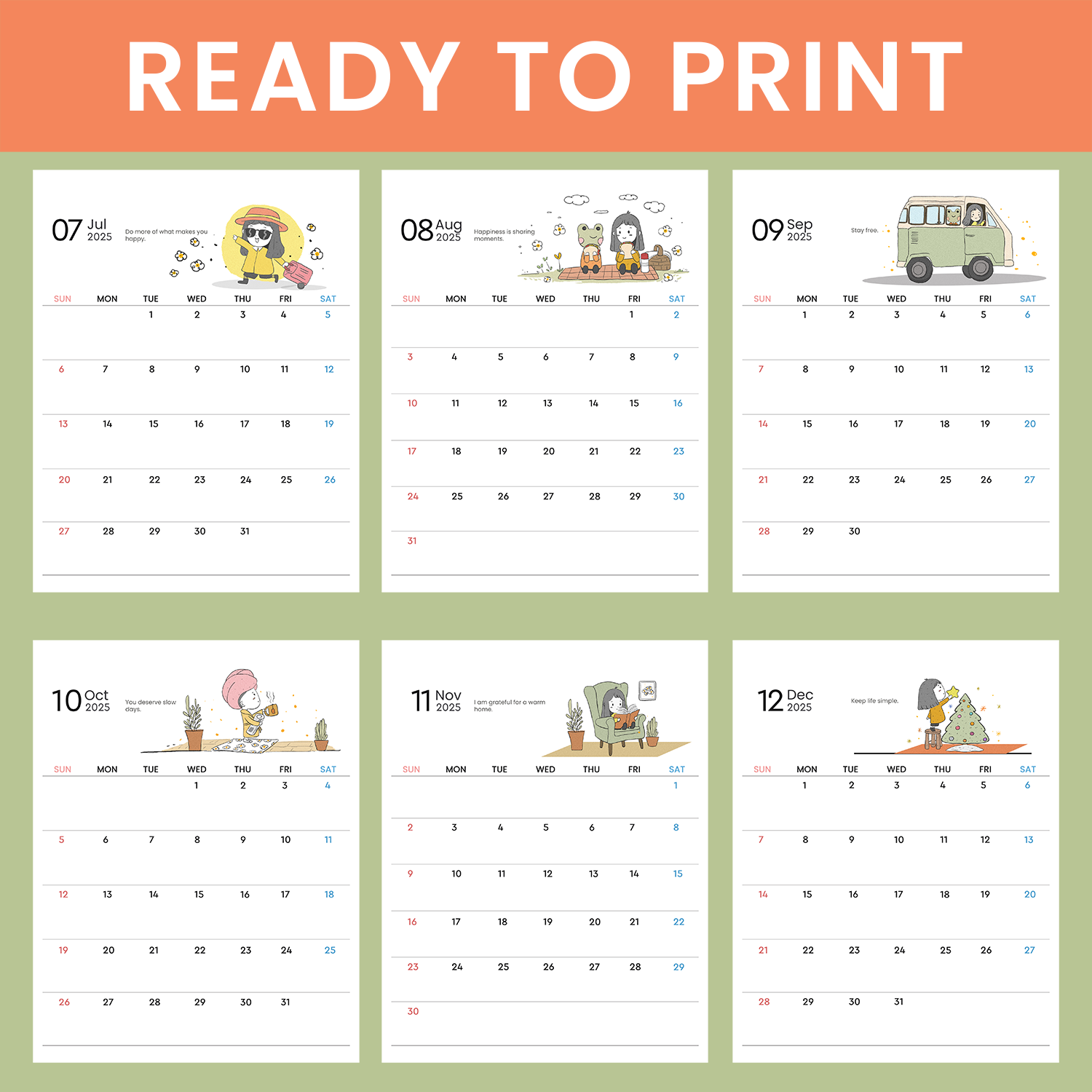 2025 Calendar Printable - Cute Minimal Planner with Illustration and Quotes - Image 4